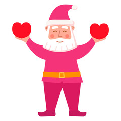 Cute romantic Valentine gnome holds red heart.Cartoon style.