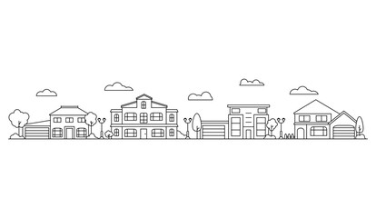Neighborhood line art residential house. Facade private houses in suburban street.