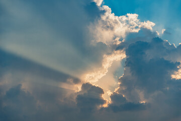 Amazing cloudscape on the sky at sunset time after rain.