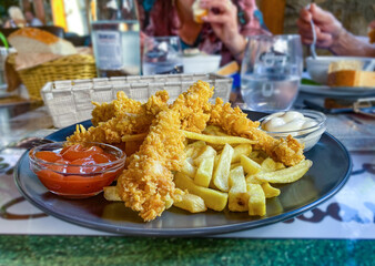 Crispy chicken strips with french fries © gigadesign