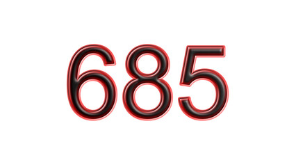 red 685 number 3d effect white background