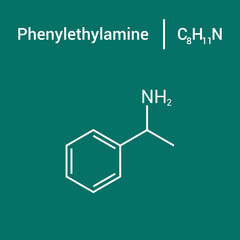 chemical structure of phenylethylamine (C8H11N).