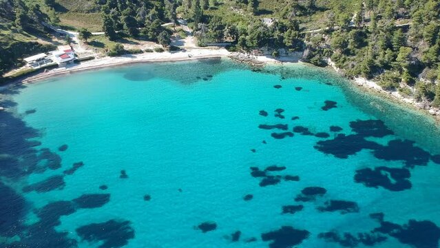 Panoramic aerial view over Milia beach in Alonnisos island, Greece, Europe
