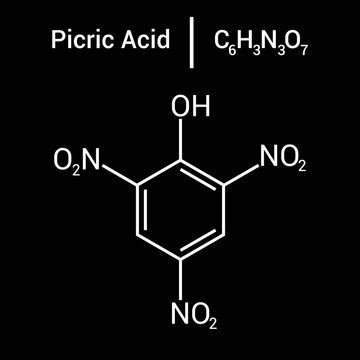 chemical structure of Picric acid (C6H3N3O7)