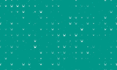 Naklejka na ściany i meble Seamless background pattern of evenly spaced white yoga hammock symbols of different sizes and opacity. Vector illustration on teal background with stars