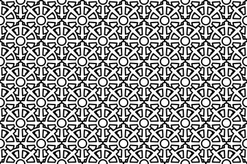 Seamless pattern completely filled with outlines of wheel symbols. Elements are evenly spaced. Vector illustration on white background