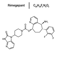 chemical structure of Rimegepant (C28H28F2N6O3)