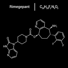 chemical structure of Rimegepant (C28H28F2N6O3)