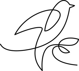 Bird sitting on branch leaves logo. Continuous one line drawing