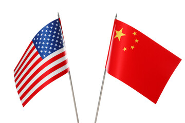 USA and China flags on white background. International relations