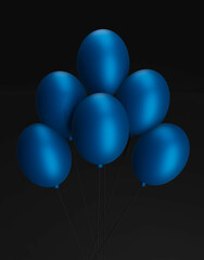 Niebieskie balony na czarnym tle - obrazy, fototapety, plakaty