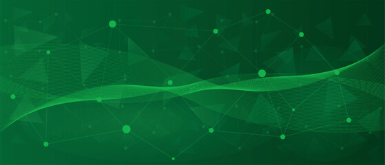 Green technology background with lines and geometric shapes. Connected lines and blue gradient background. Abstract futuristic - Molecule technology with polygonal shapes