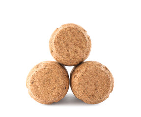 Many sparkling wine corks on white background