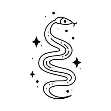 Magic boho snake symbol. Gypsy sacred element and sign in modern boho style. Golden minimal line art.