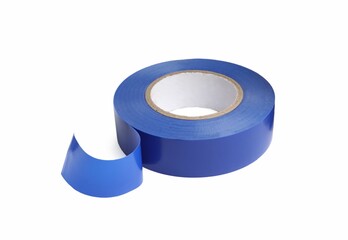 Reel of blue insulating tape isolated on white