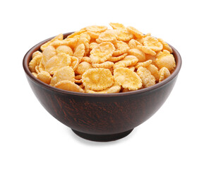 Bowl of tasty corn flakes isolated on white