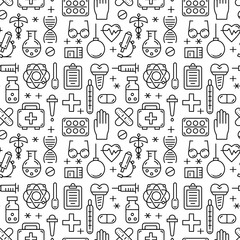 Medicine vector seamless pattern with medical elements for business and advertising. Health care sign collection. Medicine equipment silhouette illustration. Ambulance symbols