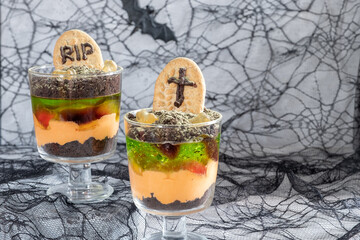 Halloween trifle graveyard dessert cups