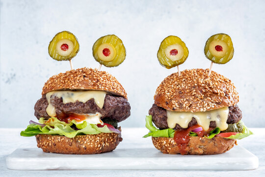 Halloween burger in shape of scary monster