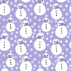 Winter seamless snowman and snowflakes pattern for Christmas wrapping paper and kids notebooks