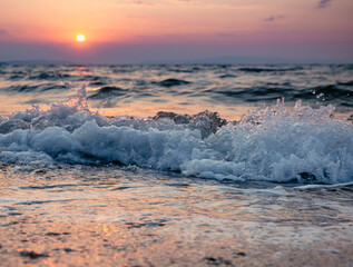 waves at sunset on the sea