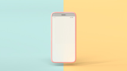 Pink Phone mock-up on green and yellow background. Designed in pastel tone. 3D Render.
