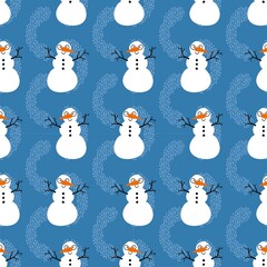 Winter seamless snowman and snowflakes pattern for Christmas wrapping paper and kids notebooks