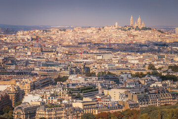 Parisian roofs of Montparnasse and Montmartre at sunrise Paris, France