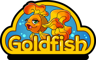 Gold Fish Or Goldfish Cartoon Character Logo Design. Vector Hand Drawn Illustration Isolated On White Background