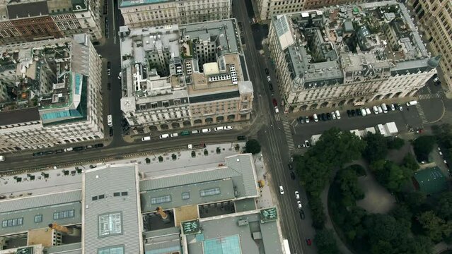 Aerial top down view of the city streets in the centre of Vienna, Austria