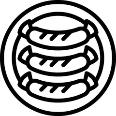 Bbq sausage icon outline vector. Munich skyline. City festival