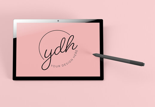 Top View Tablet with Electronic Pen Mockup