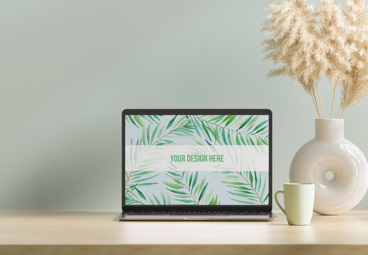 Laptop in Desktop with Plant