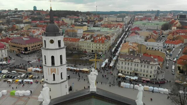 Aerial view of traditional Easter Kaziuko muge market, Vilnius, Lithuania