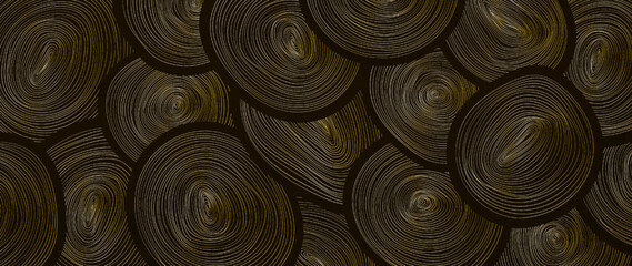 Black gold luxury art background with hand drawn circles in line style. Vector abstract pattern for wallpaper, decor, textiles, packaging, invitations.