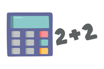 Single element of the equation "two plus two" andcalculator in doodle. Hand drawn vector illustration for cards, posters, stickers and professional design.