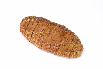 Gluten free bread isolated on white background. Sliced multi grains gluten free bun, Top view