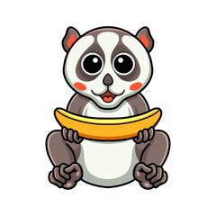 Cute little loris cartoon holding a banana