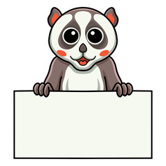Cute little loris cartoon holding blank sign