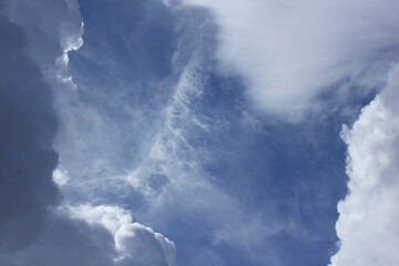 Open sky. Concept of Climate. Heavy clouds next to a blue sky. 