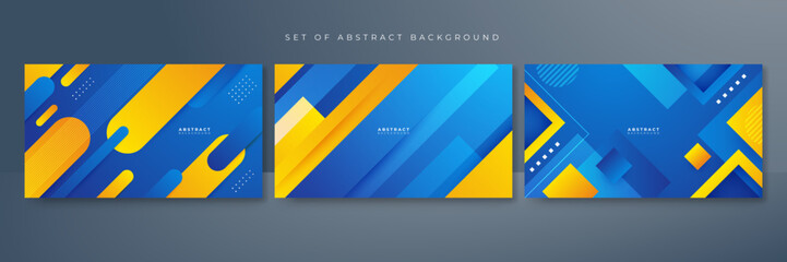 Set of abstract background with blue and yellow gradient color