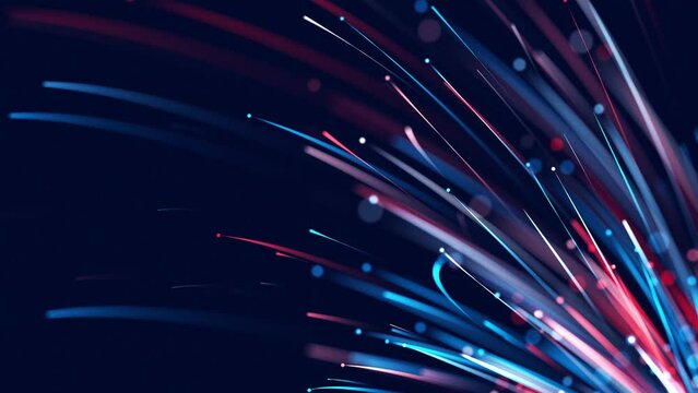 Blue high tech field with glow particles lines. Hi-tech information flow, blockchain, bigdata visualization. The concepts of business, finance, game, internet, data, education, brainstorm, modern, tec