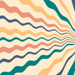 Groovy background in 1970 style with abstract waves. Simple template for posters, covers, stickers. Vintage vector illustration for decor and design.