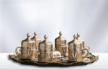 Dallah Arabic Coffee traditional set in Ramadan. Saudi Coffee Dallah concept