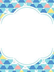 富士山とウサギのジオメトリック模様のレーム・背景素材（縦向き）