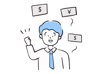 お金がたまってきており、嬉しい男性