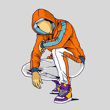 orange hoodie squatting figure clip art preview