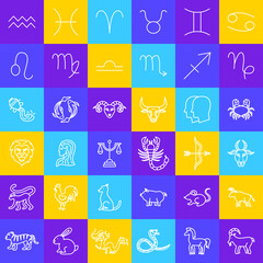 Zodiac Horoscope Line Icons. Vector Thin Outline Chinese Culture Symbols.