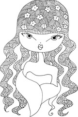 black and white Beauty Hair Pattern Design vector drawing	