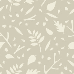 Fall themed background. Seamless Autumn pattern. Vector silhouettes of leaves and branches.